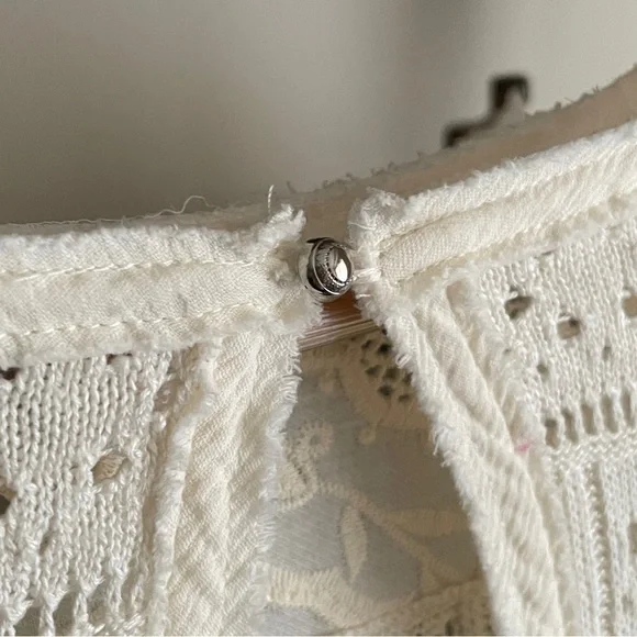 Free People Cream Crocheted Lace Bell Sleeve Top, Size XS Romantic Boho - Picture 11 of 15